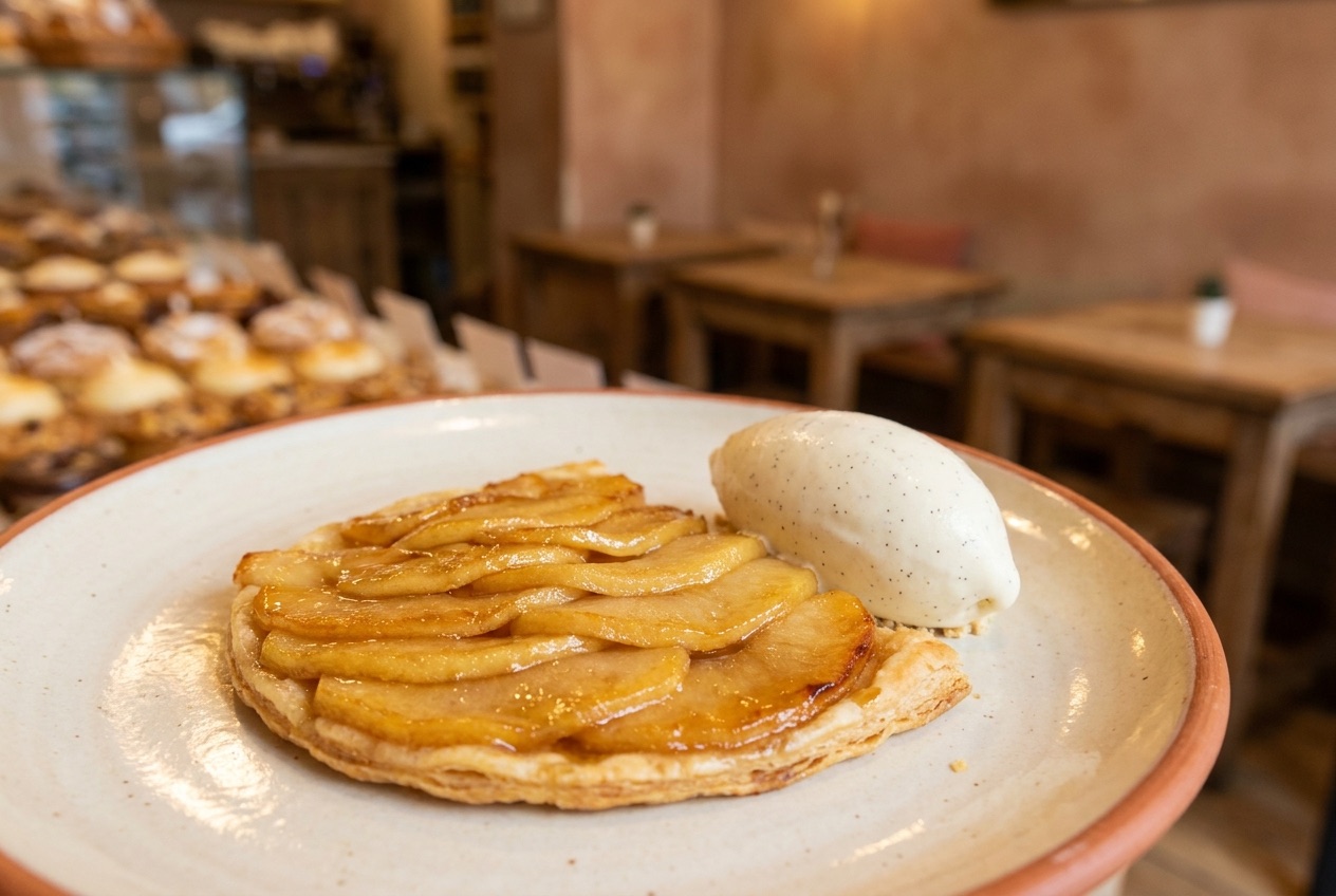 Tarte fine aux pommes et sa quenelle de glace vanille